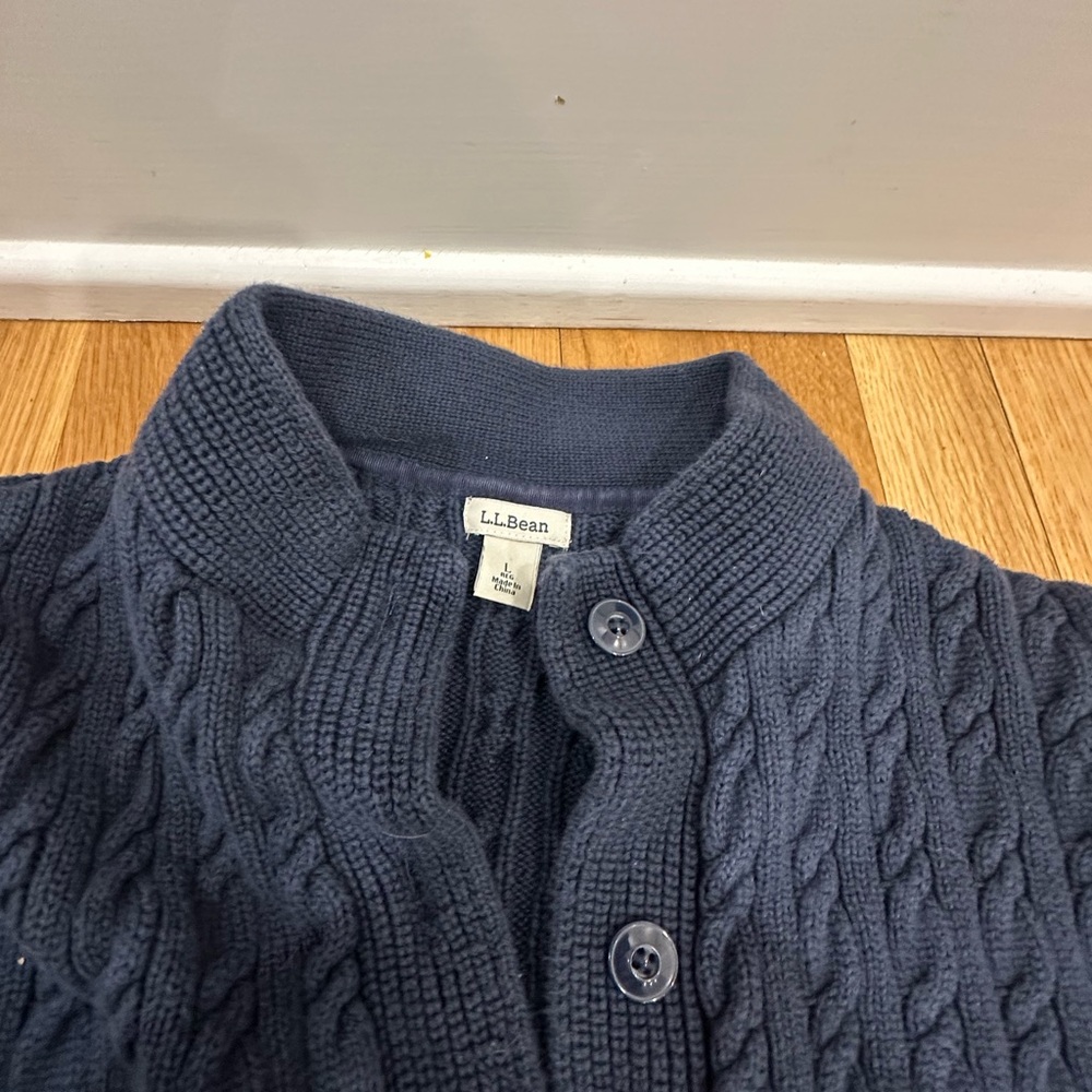 L.L. Bean Navy Blue Cable Knit Cotton Sweater Nautical Fisherman Preppy - Picture 5 of 10